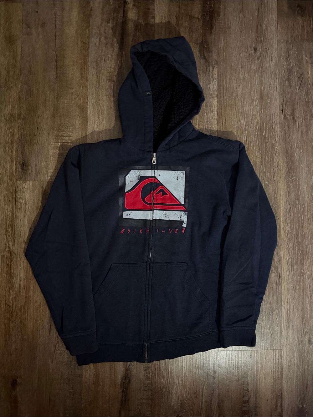 Vintage Y2K Quiksilver Hoodie Youth L 16-18 Sherpa Lined Full Zip